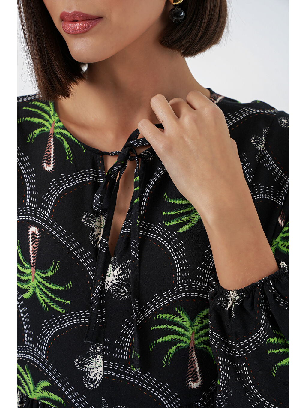 Kadın Desenli Tesettür Elbise 2594 - Siyah-4