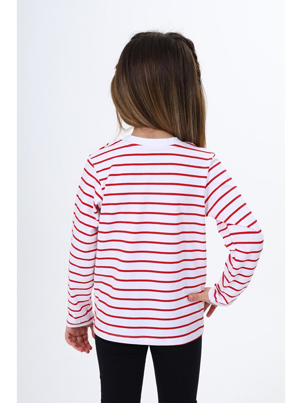 Kırmızı Kız Çocuk Çizgili Tişört-3