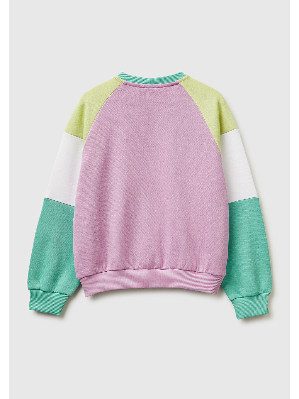 Kız Çocuk Yeşil Mix Renkli Baskılı Kontrast Detaylı Logolu Bisiklet Yaka Sweatshirt-1