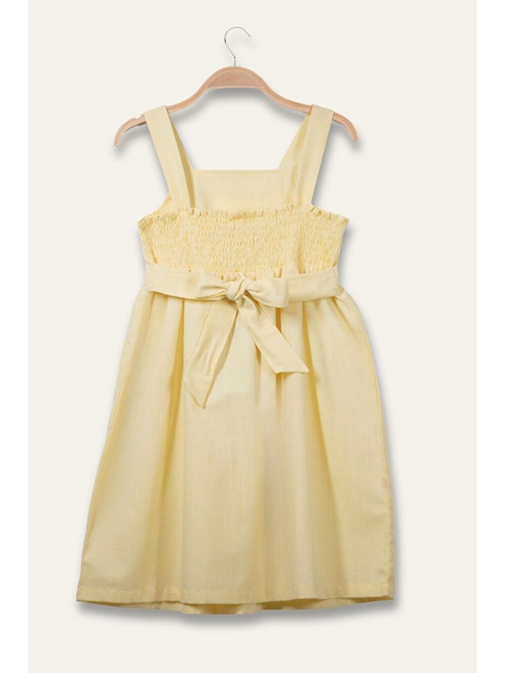 Kız Çocuk Askılı Cepli Midi Elbise - Sarı-1