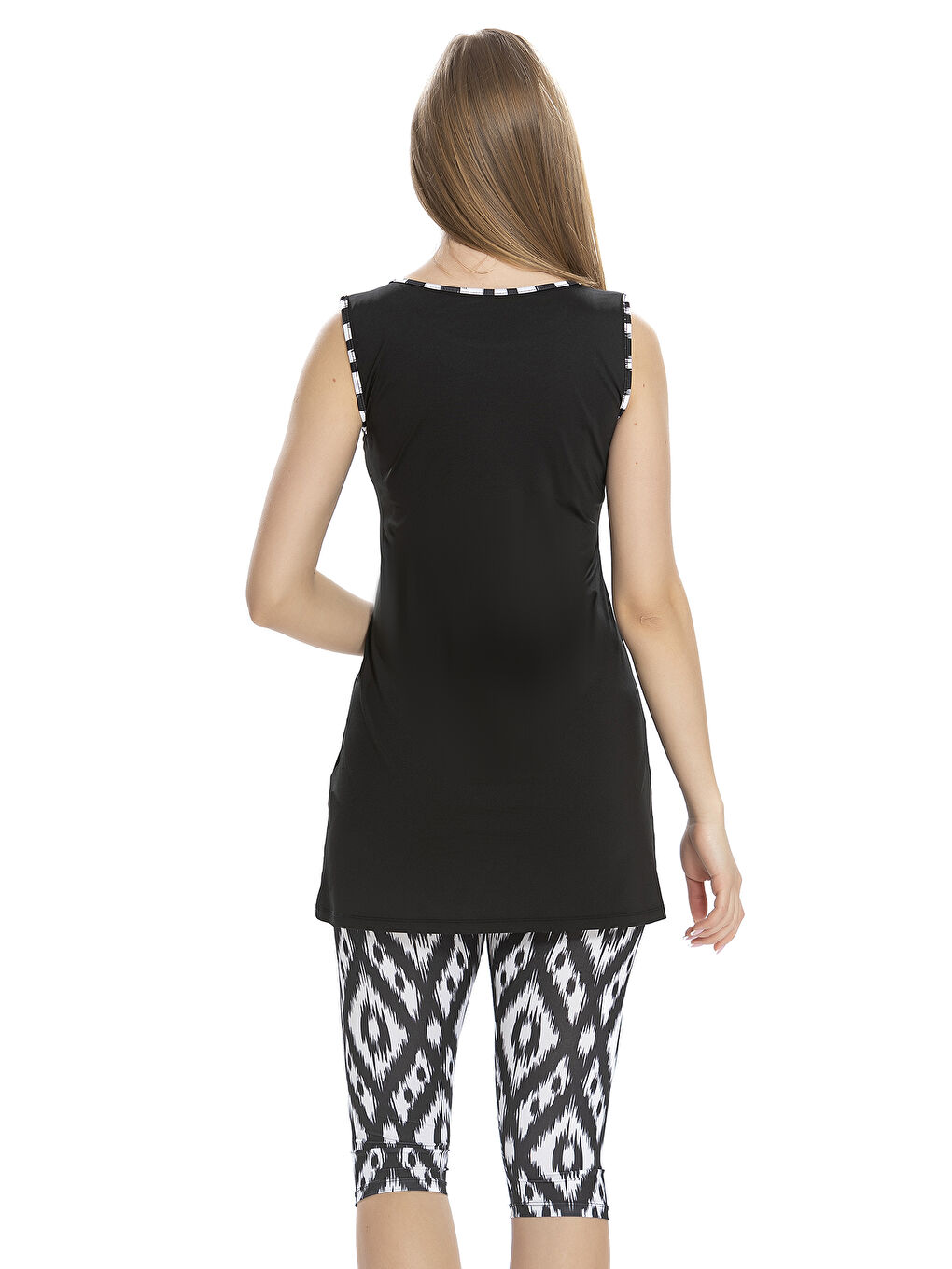 Sıfır Kol Taytlı Yarı Kapalı Mayo 3151-13 Siyah-1