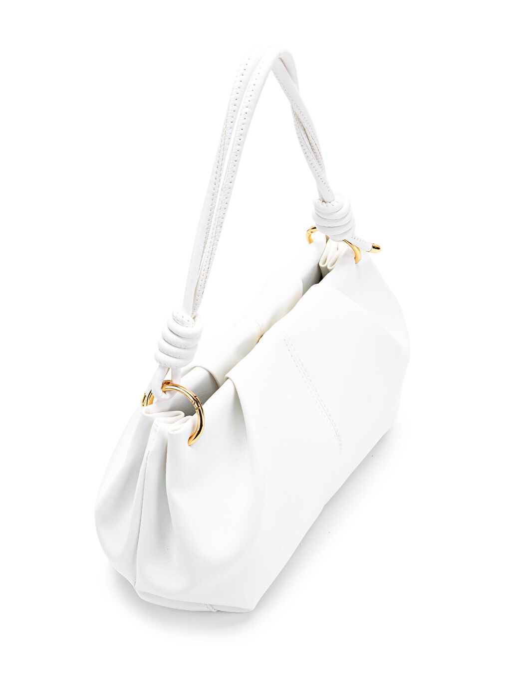 Büzgü Detaylı Mat Chen Kol Çanta Beyaz-2