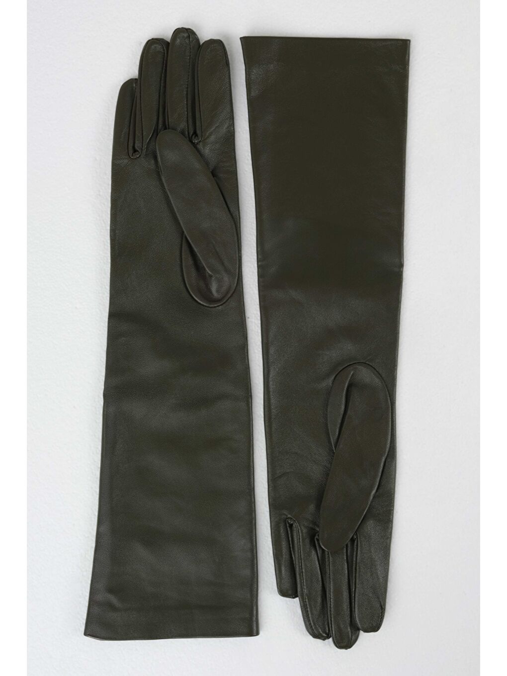 %100 Deri Uzun Eldiven Haki