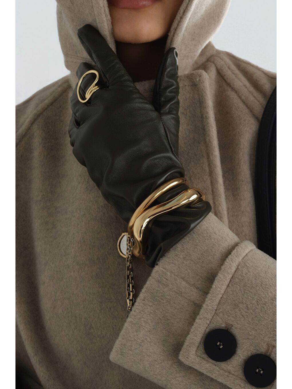 %100 Deri Uzun Eldiven Haki-1