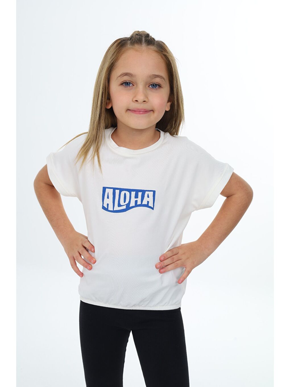 Ekru Kız Çocuk Baskılı Tişört-1