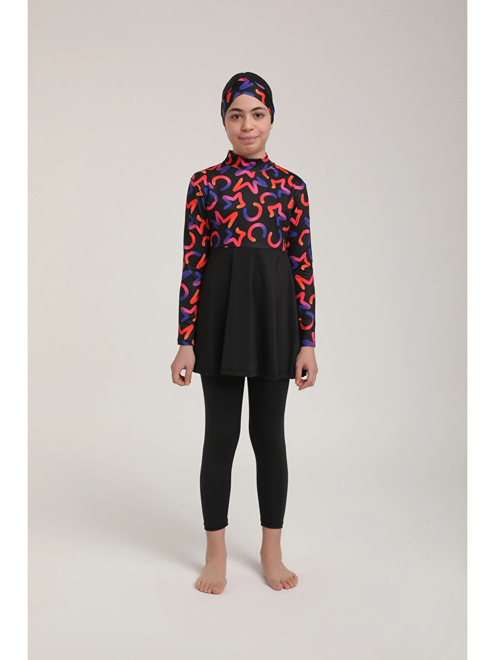 Siyah Desenli Kız Çocuk Mayo Takımı 5640