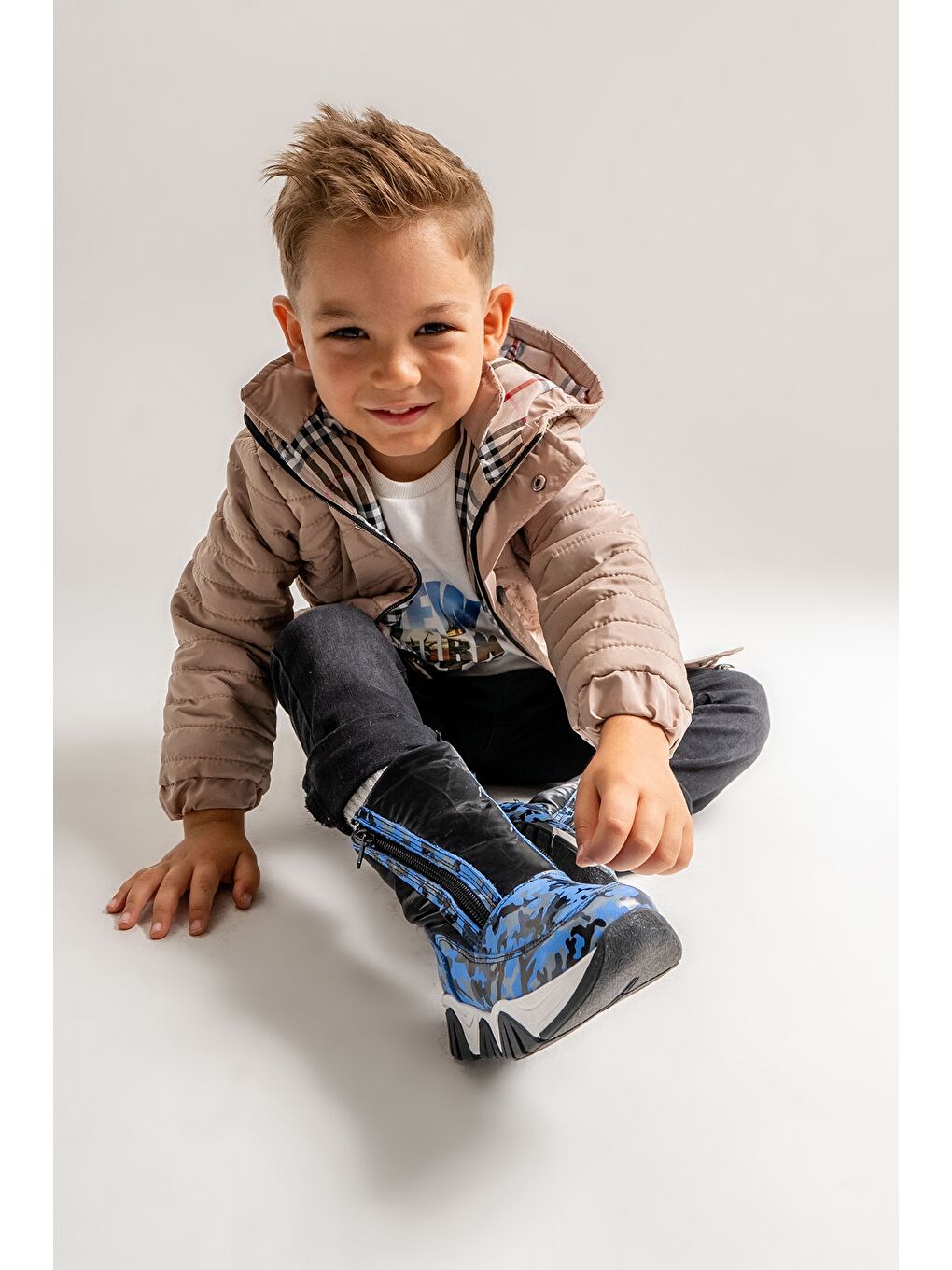 Erkek Çocuk Saks Mavi Hakiki Deri Suya Dayanıklı Kürklü Günlük Bot-1