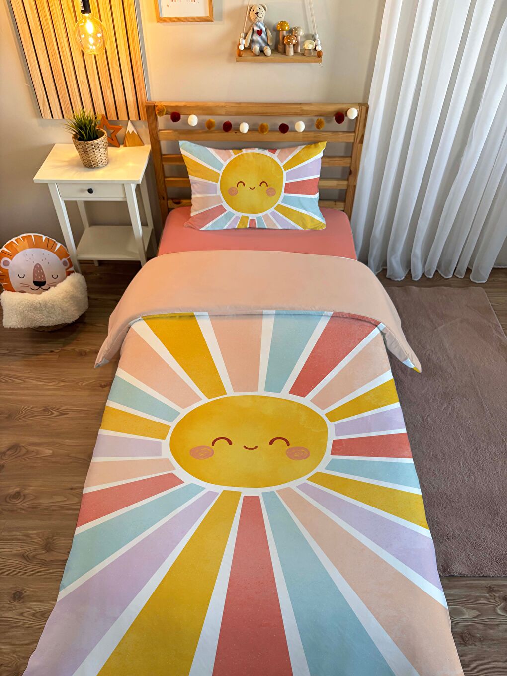 Karışık Çift Taraflı Güneş Desenli - Baskılı Tek Kişilik Nevresim Takımı-1