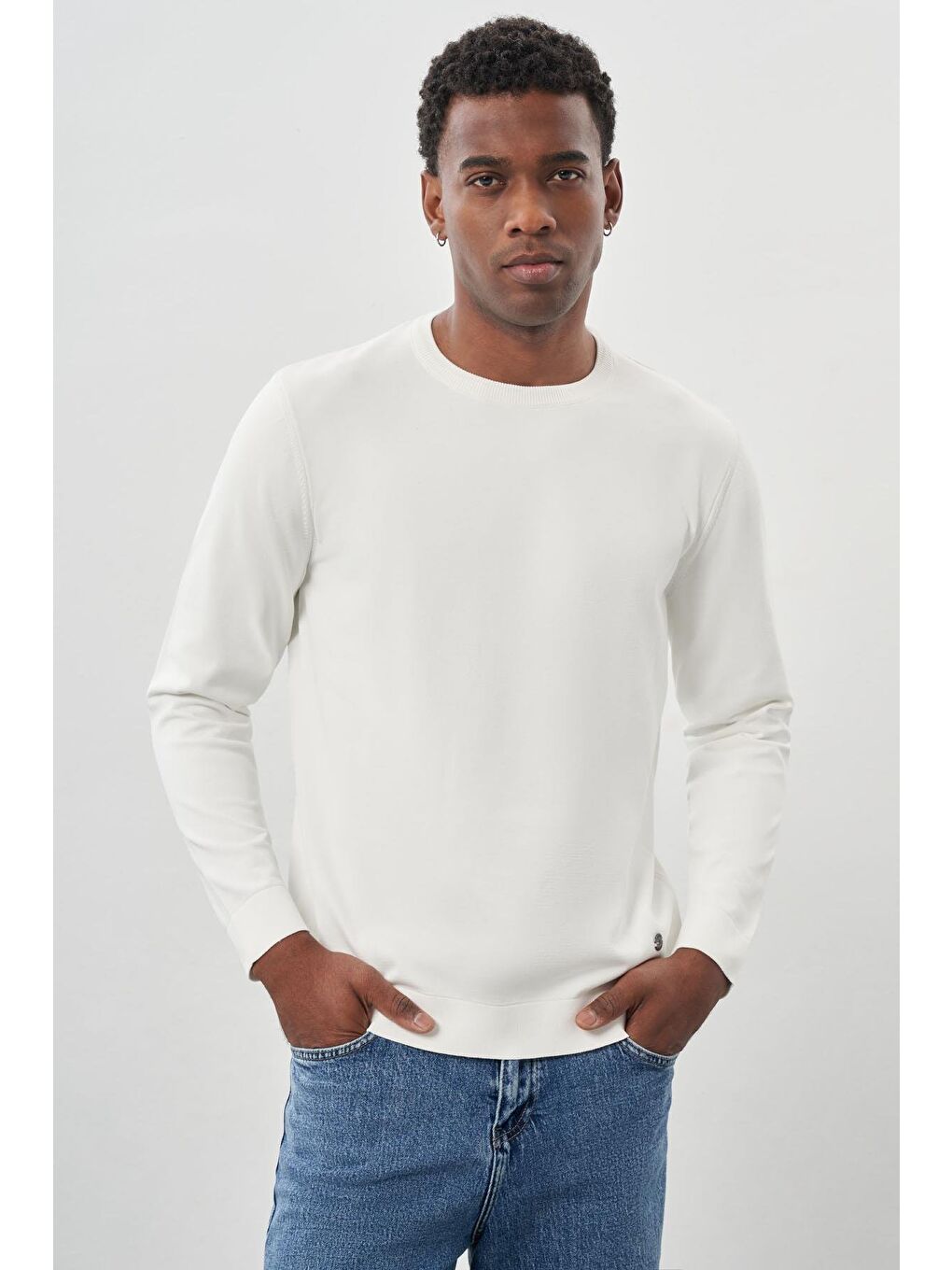 Kahverengi Açık Krem Uzun Kollu Örme Bisiklet Yaka Pamuklu Slim Fit Dar Kesim Triko 1012245151