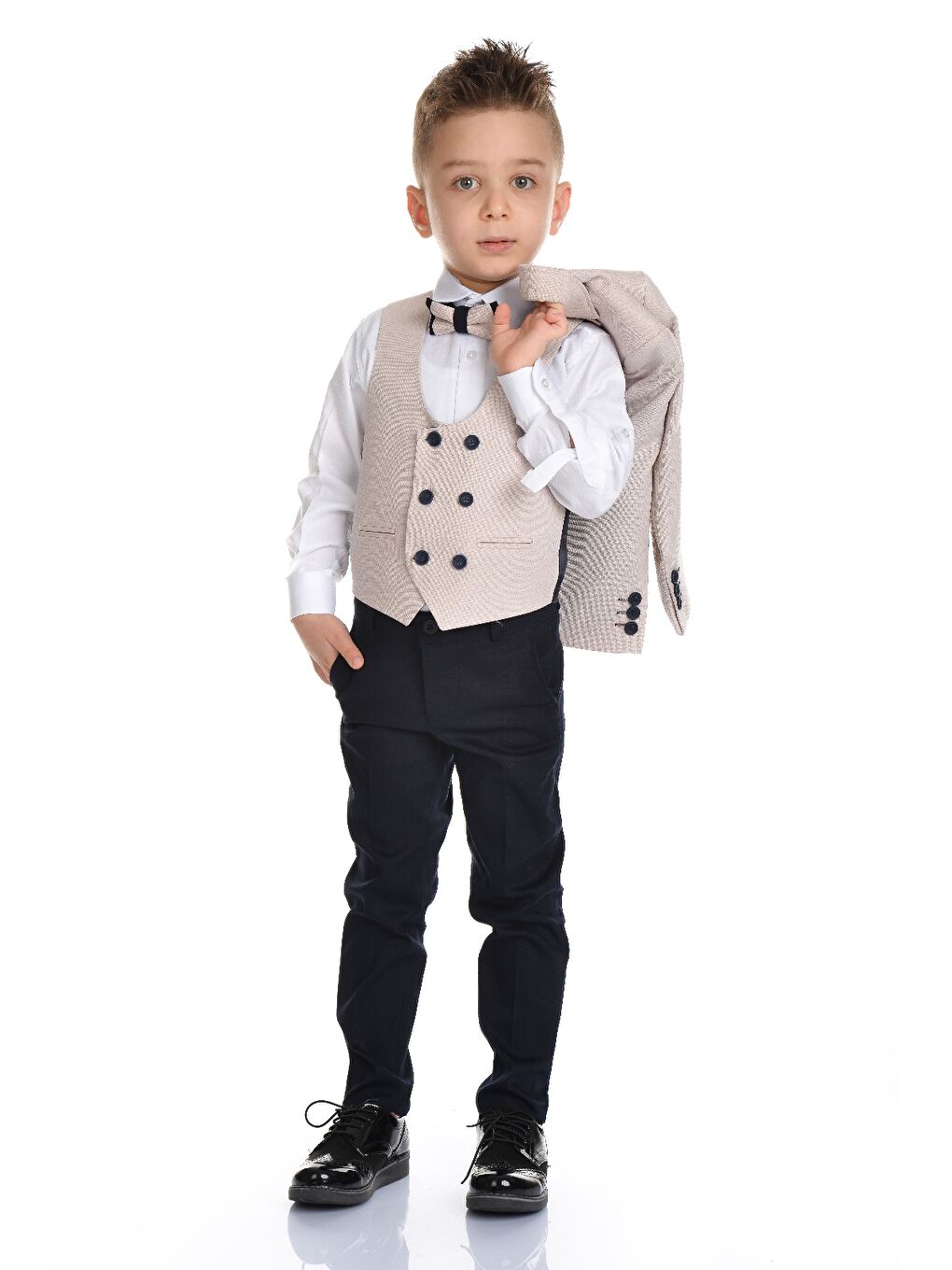 Kahverengi Yelekli Spor Kesim Erkek Çocuk Damatlık-4