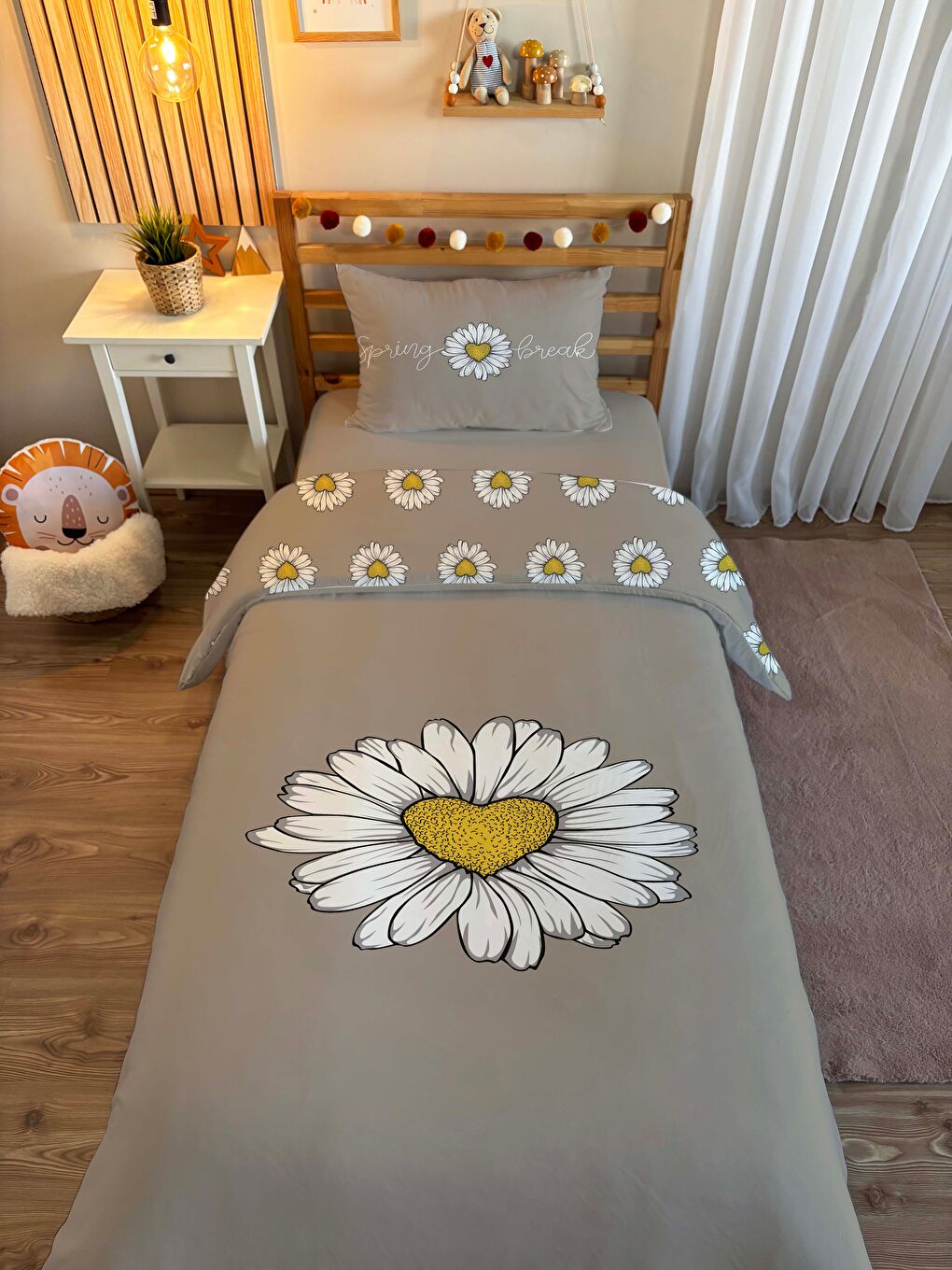 Karışık Çift Taraflı Papatya Desenli - Baskılı Tek Kişilik Nevresim Takımı-1