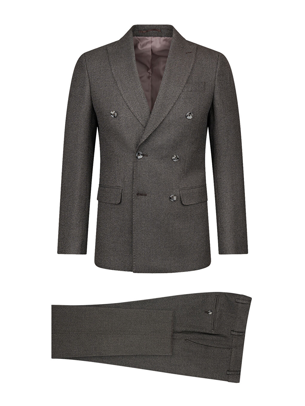 Kahverengi Slim Fit Kruvaze Klasik Takım Elbise