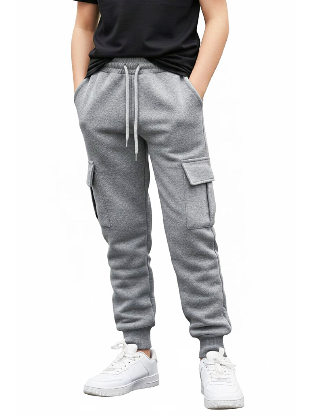 Gri Erkek Çocuk Eşofman Alt-2 İplik-Kargo Cepli-6-14 Yaş 12455