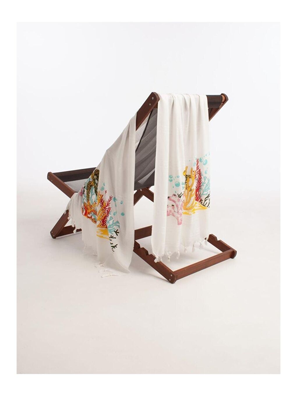 Ekru Baskılı Bambu Peştemal Plaj Havlusu CARETTACARETTA/90X180