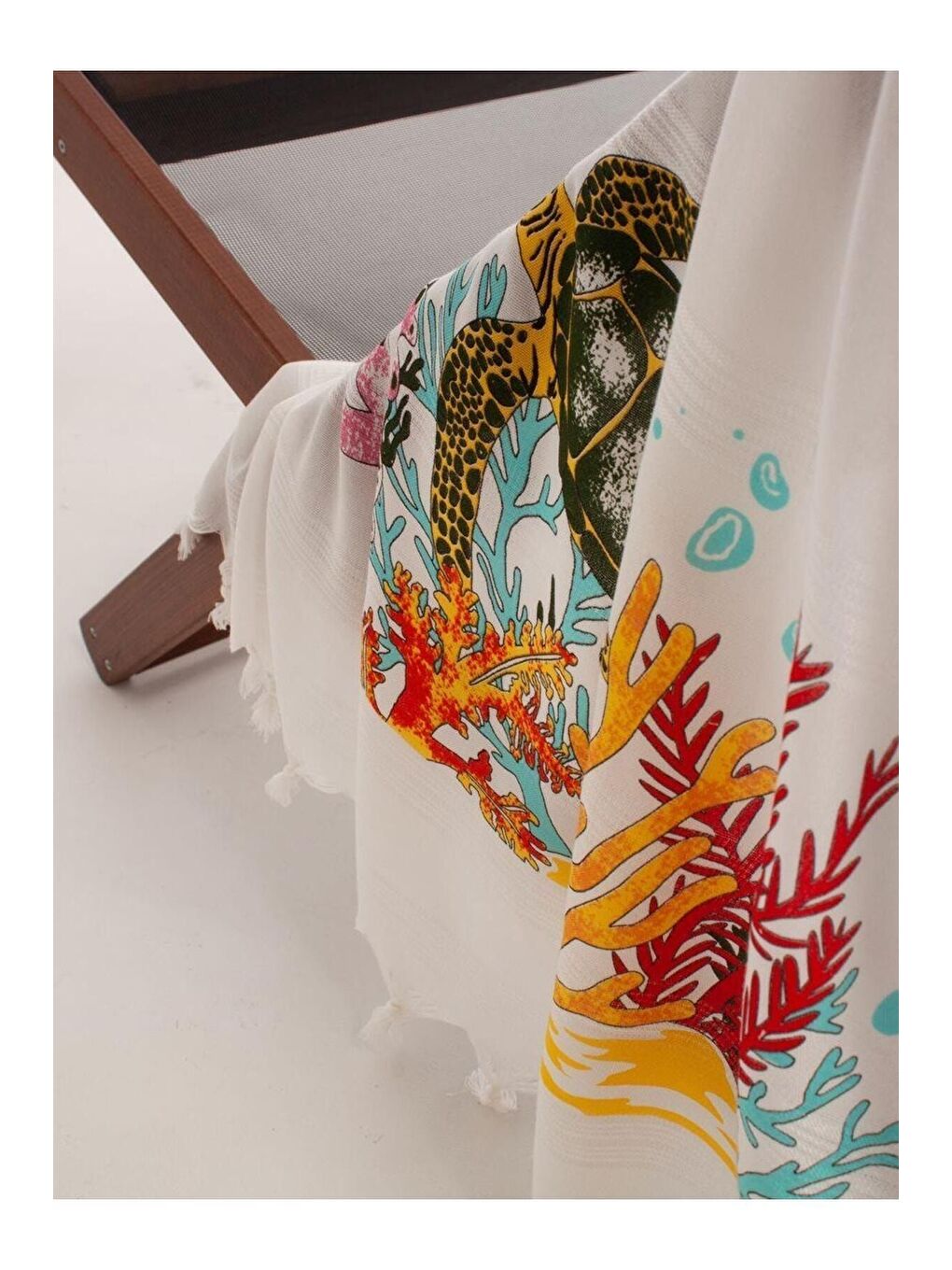 Ekru Baskılı Bambu Peştemal Plaj Havlusu CARETTACARETTA/90X180-1