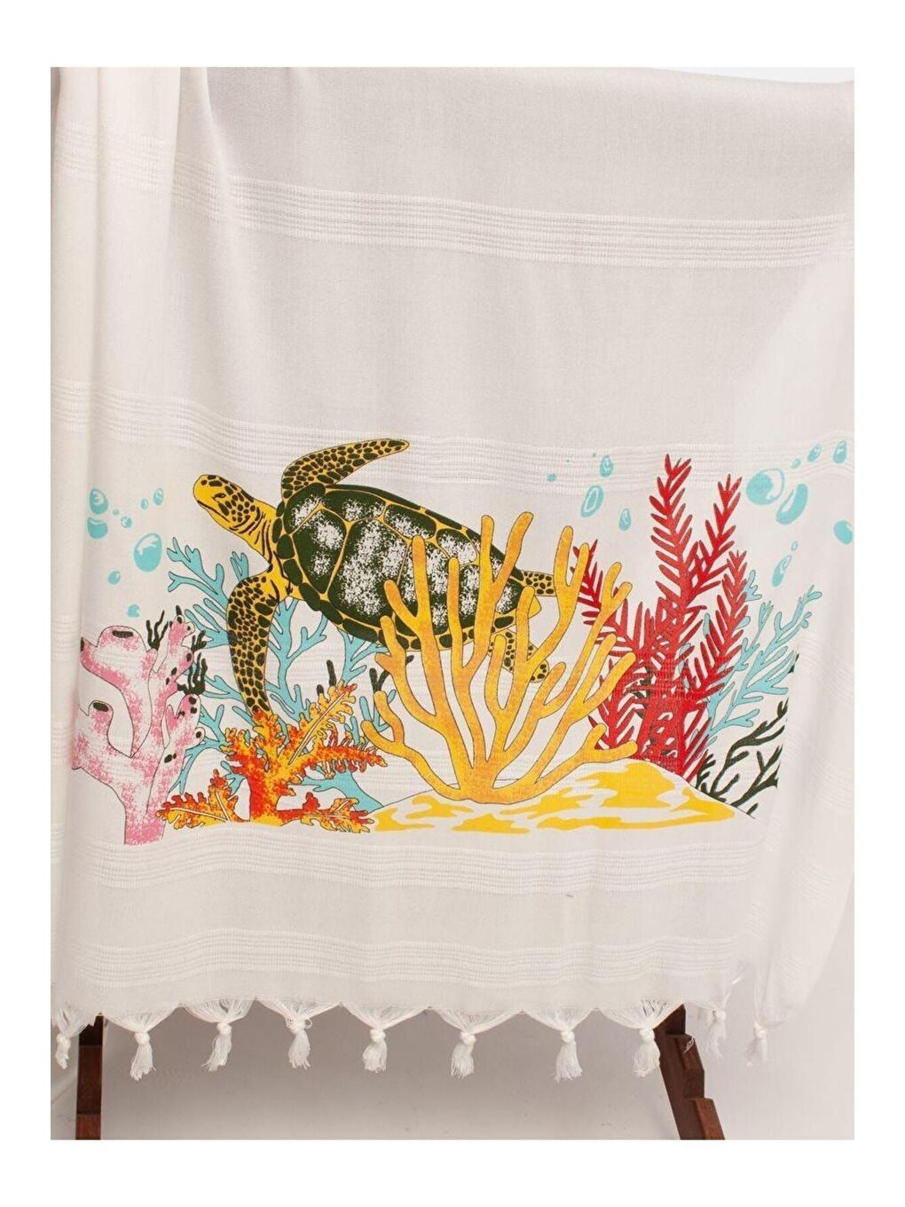 Ekru Baskılı Bambu Peştemal Plaj Havlusu CARETTACARETTA/90X180-2