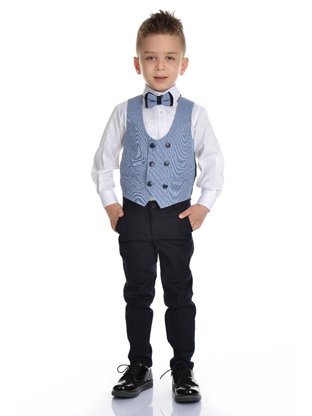 Mavi Yelekli Spor Kesim Erkek Çocuk Damatlık-4