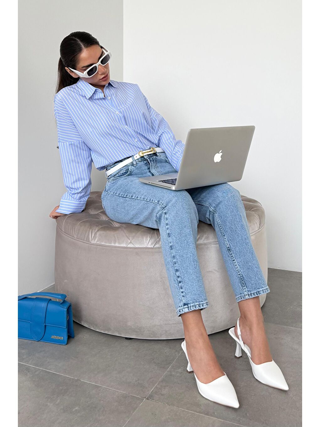 Mavi Çizgili Kadın Gömlek Mg2410-3