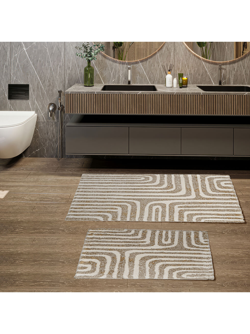 Home Sue 2 li Pamuk Floş Banyo Paspası-Gri