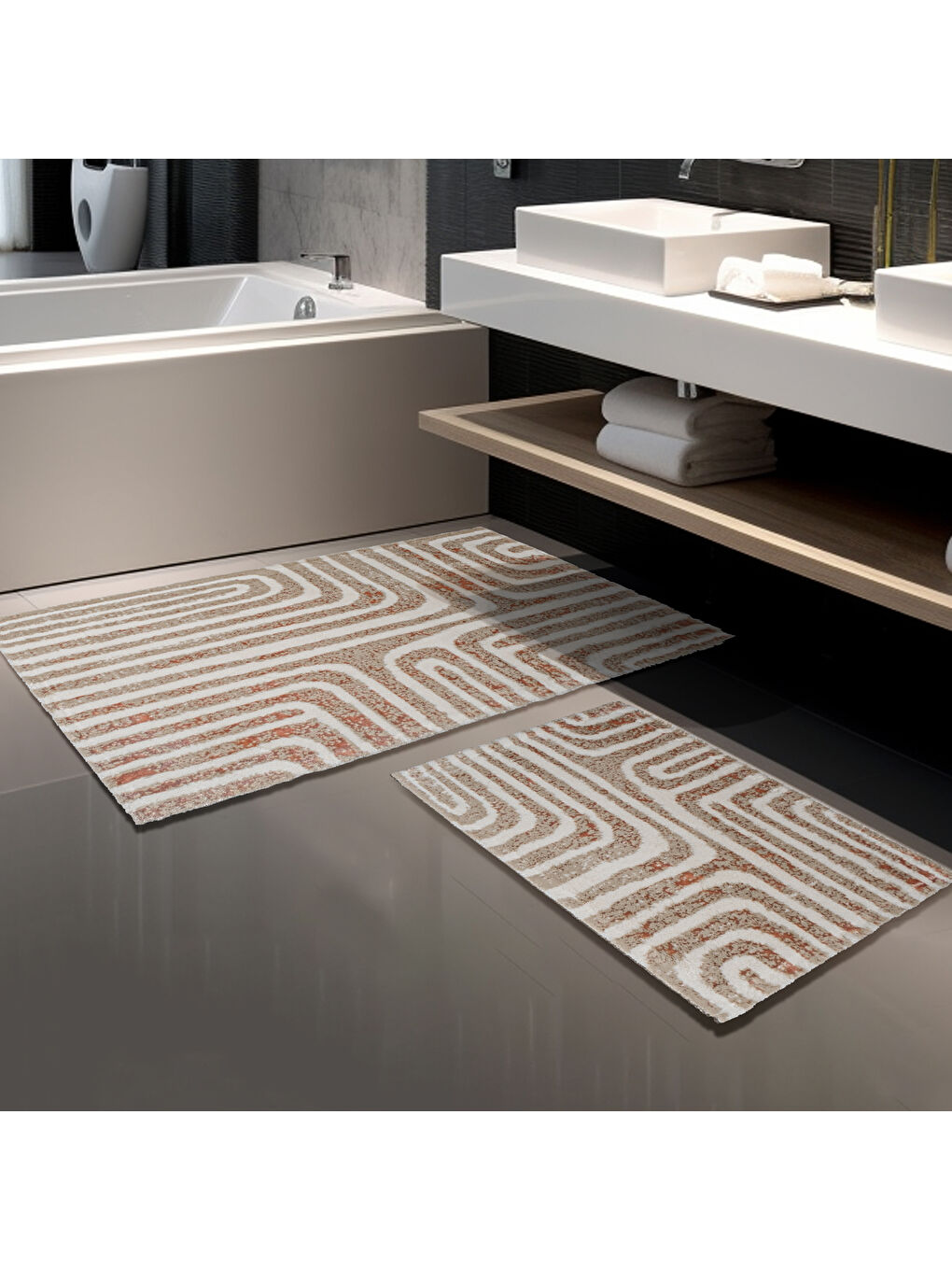 Pembe Home Sue 2 li Pamuk Floş Banyo Paspası-Pudra