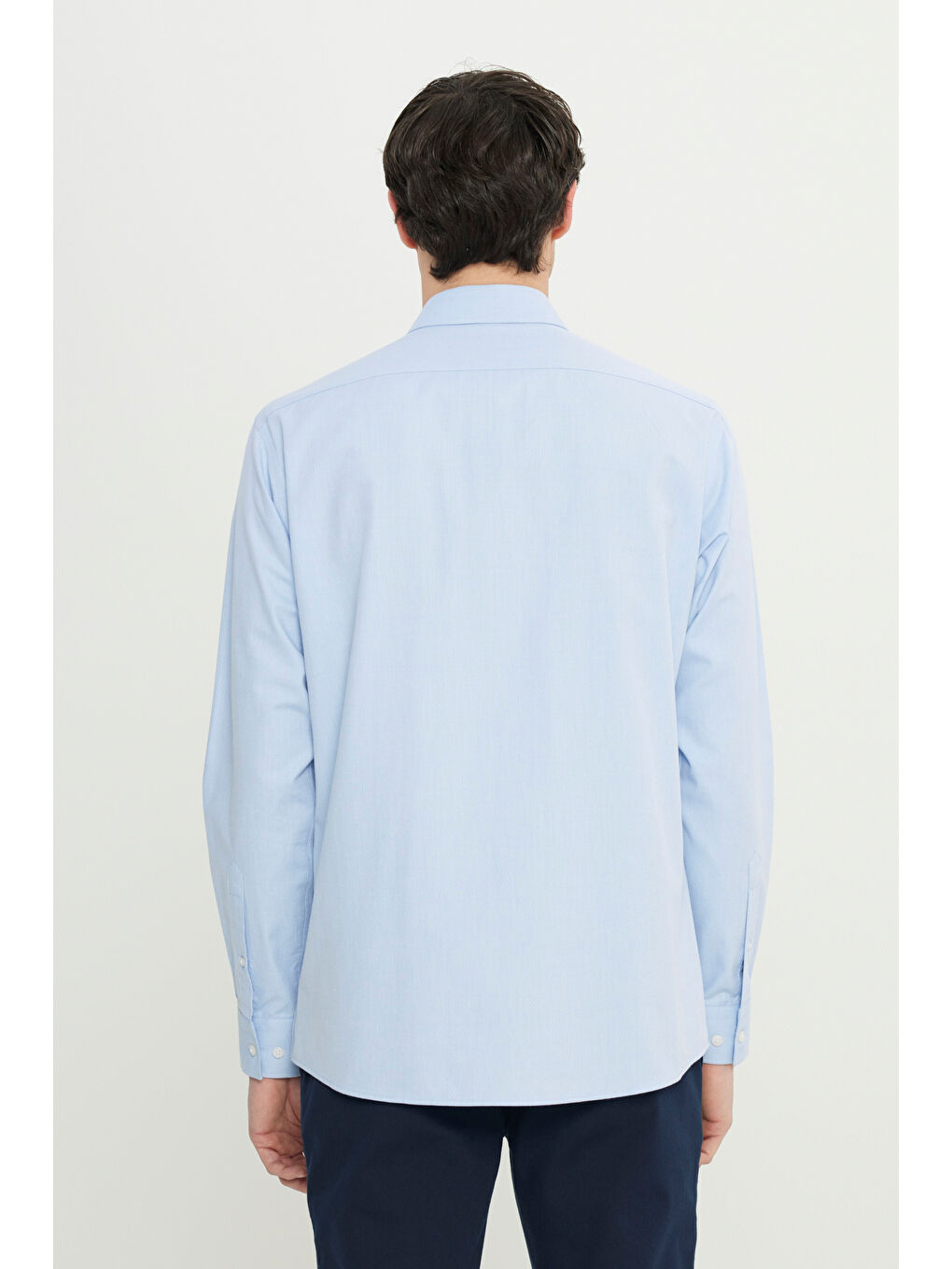 Erkek Mavi %100 Pamuk Regular Fit Normal Kesim Küçük İtalyan Yaka Armürlü Gömlek-4