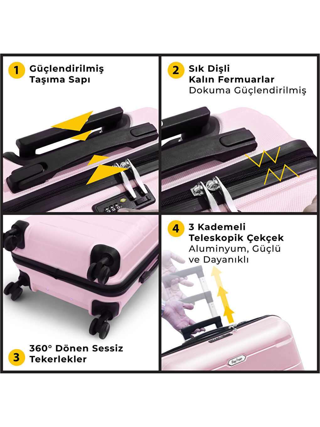 Moods Up TSA Kilitli 24" ABS Gövdeli Valiz | Orta Boy-Pembe-4