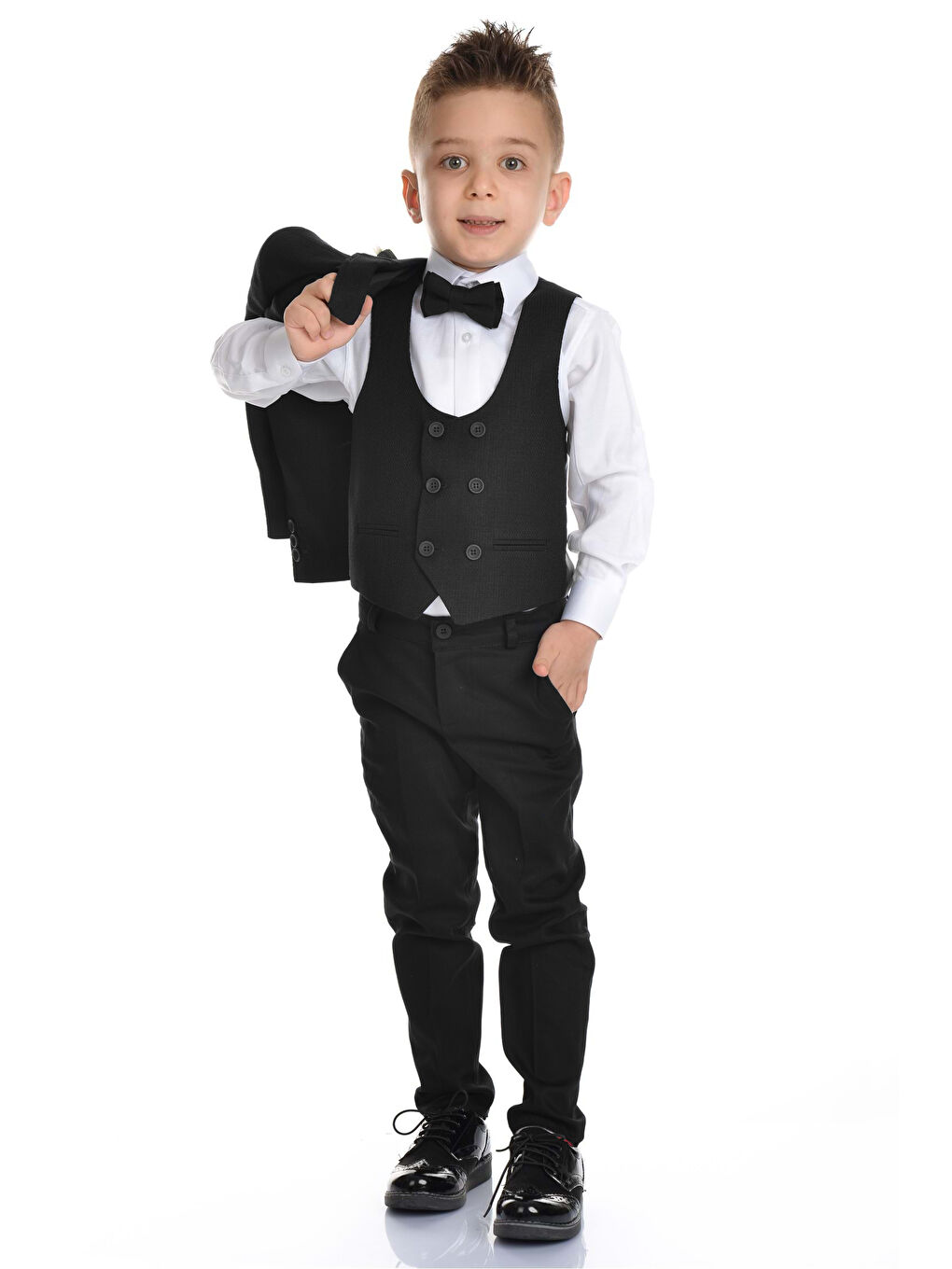 Siyah Yelekli Spor Kesim Erkek Çocuk Damatlık-2