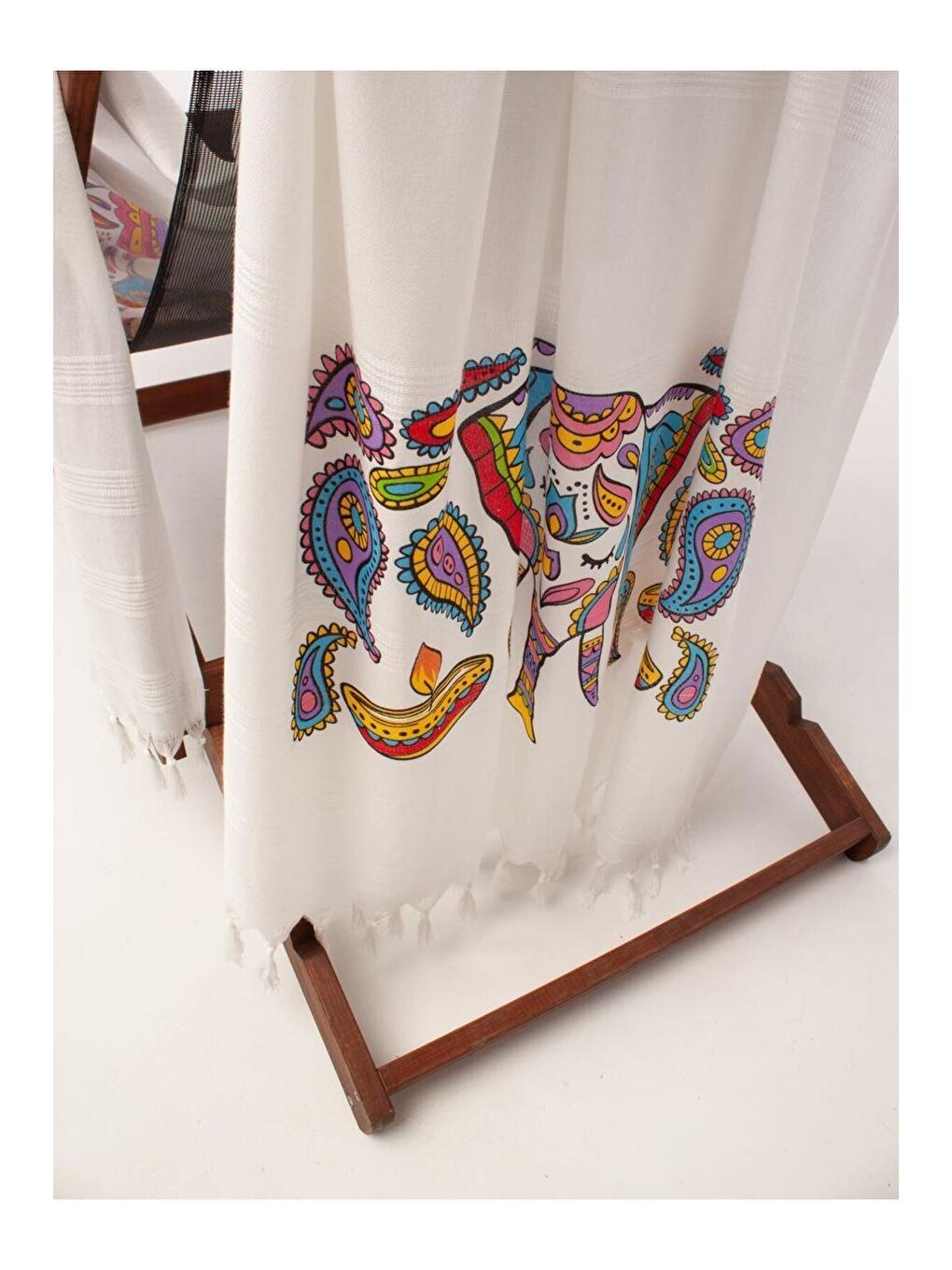 Ekru Baskılı Bambu Peştemal Plaj Havlusu ELEPHANT/90X180-1