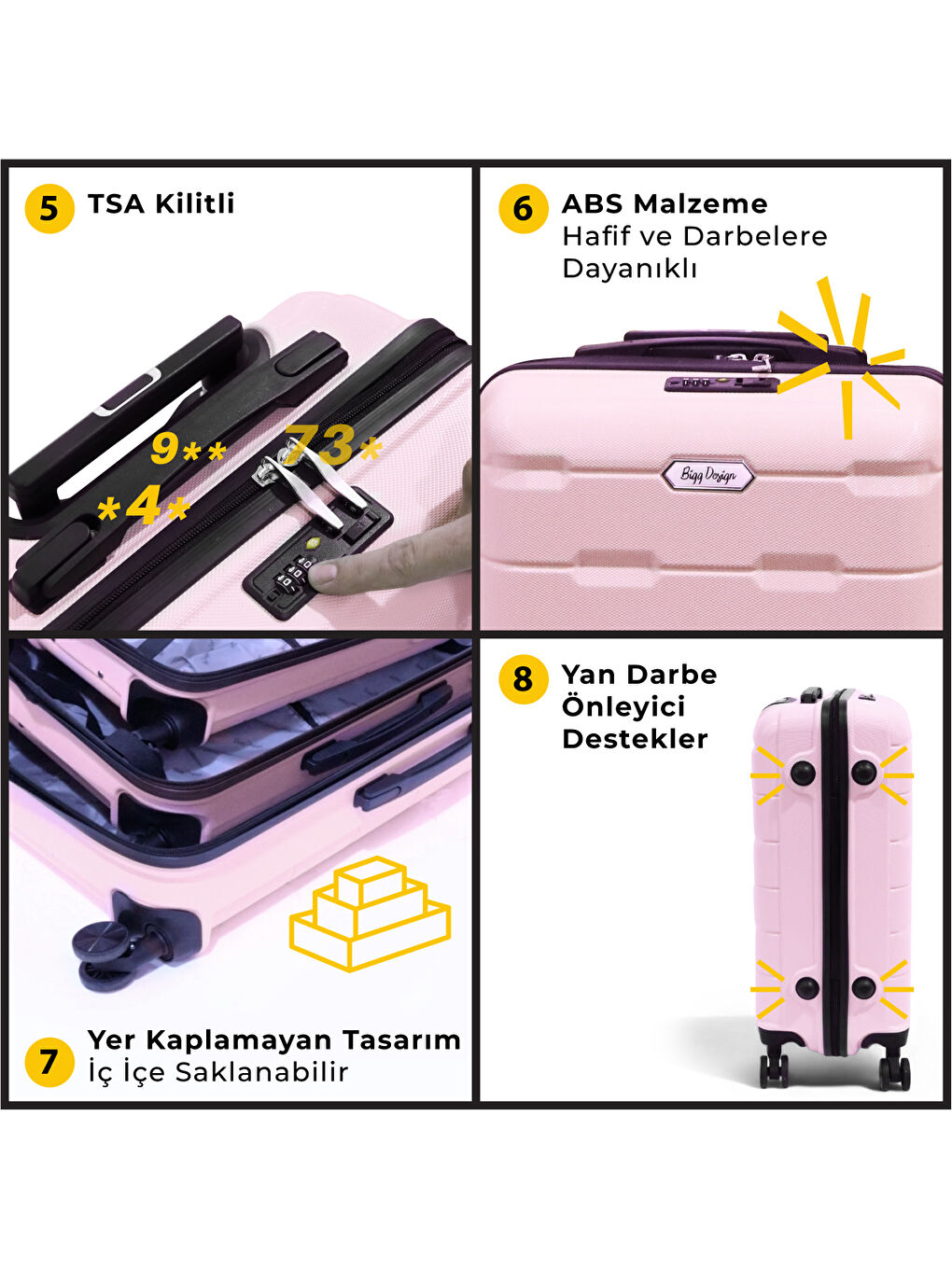 Moods Up TSA Kilitli 24" ABS Gövdeli Valiz | Orta Boy-Pembe-5