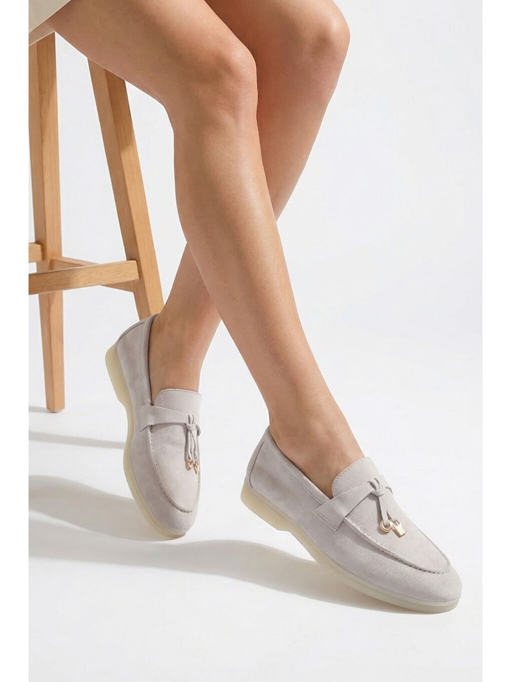 Bej Vikki Hakiki Deri Kadın Loafer-2