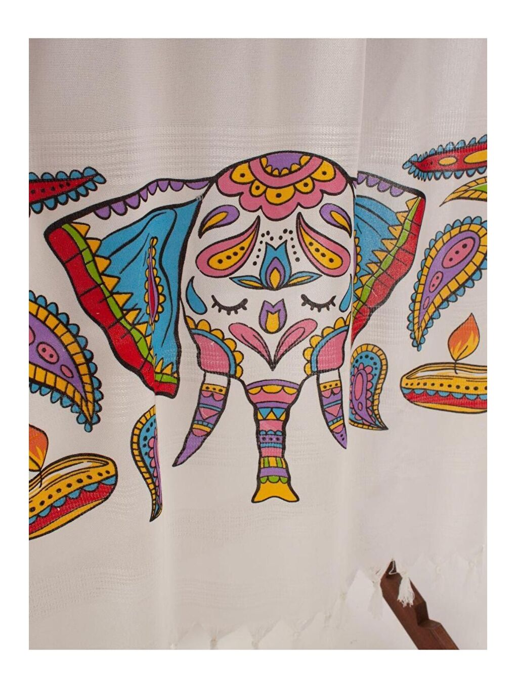 Ekru Baskılı Bambu Peştemal Plaj Havlusu ELEPHANT/90X180-2