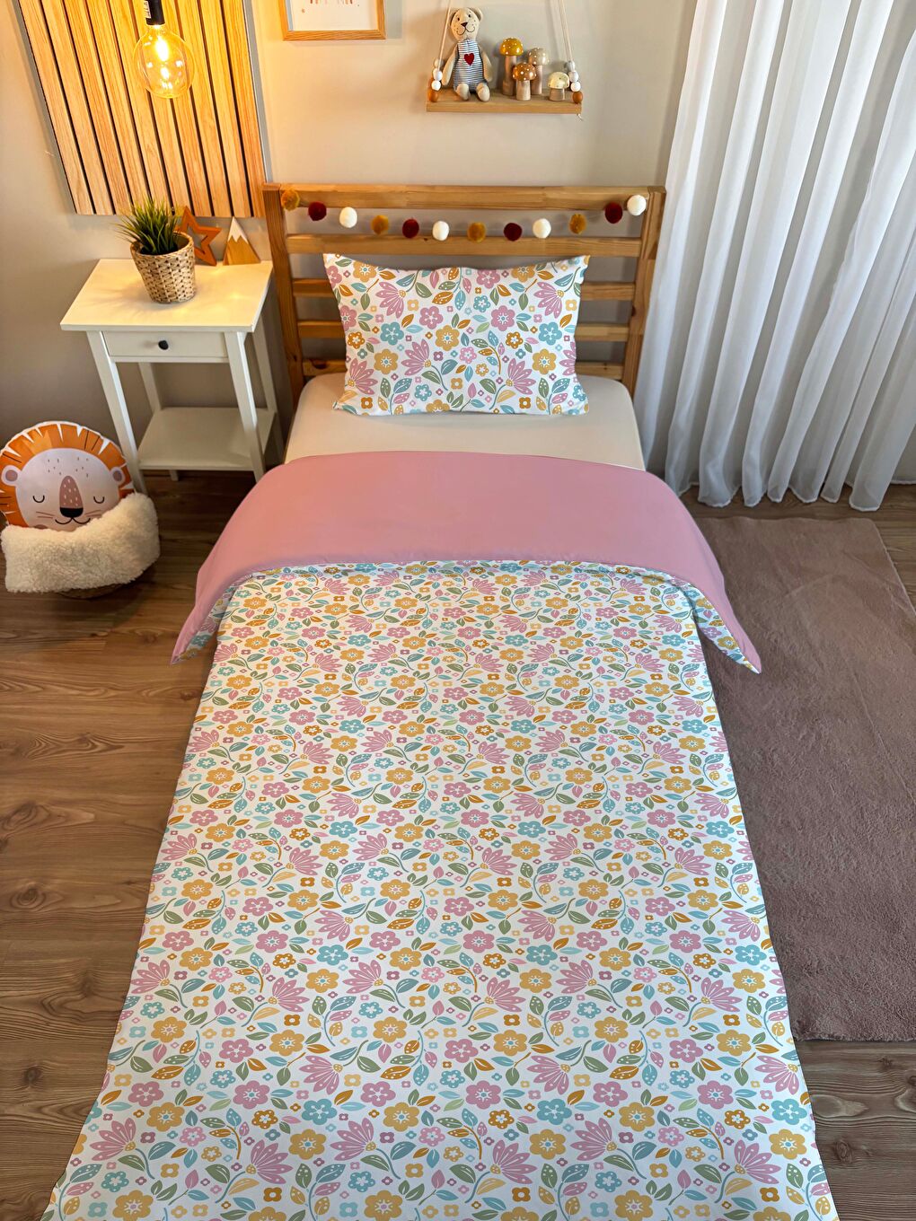 Karışık Çift Taraflı Çiçek Desenli - Baskılı Tek Kişilik Nevresim Takımı-1