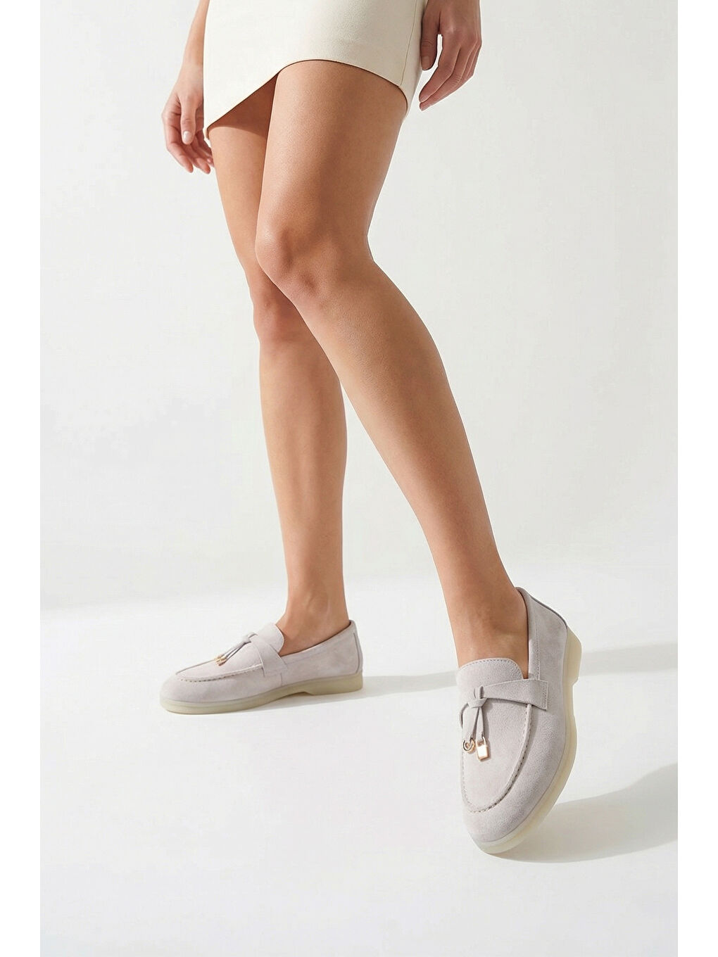 Bej Vikki Hakiki Deri Kadın Loafer-7