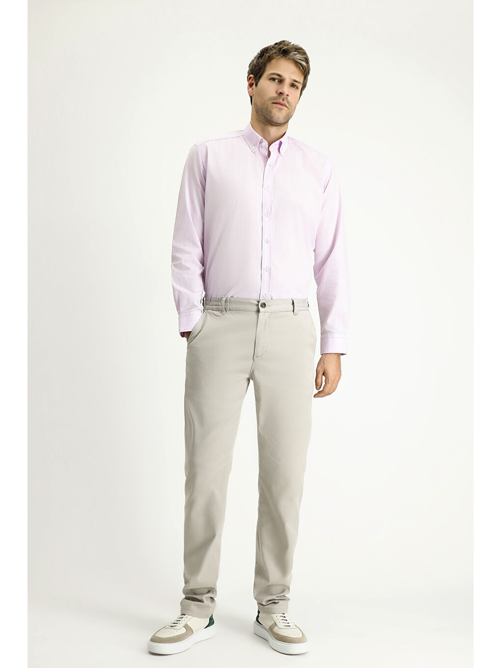 Pembe Uzun Kol Regular Fit Spor Pamuk %100 Pamuk Gömlek-1