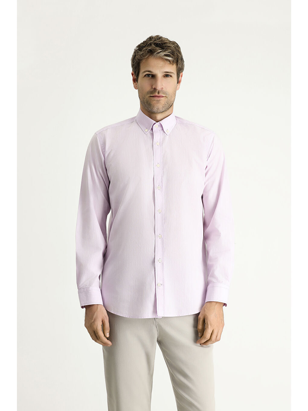 Pembe Uzun Kol Regular Fit Spor Pamuk %100 Pamuk Gömlek-2