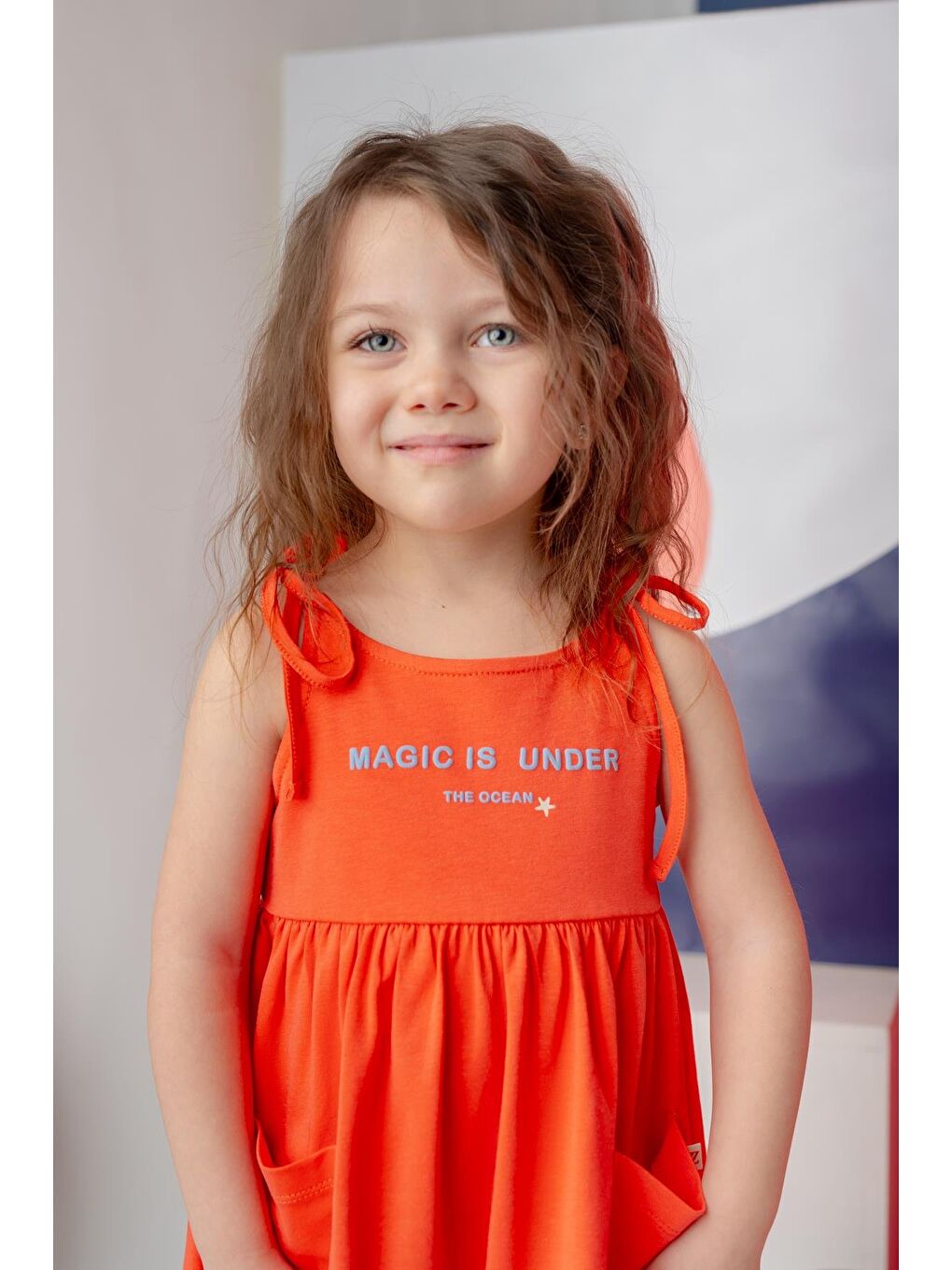 Kırmızı Kız Çocuk Askılı Penye Elbise - Coral-1