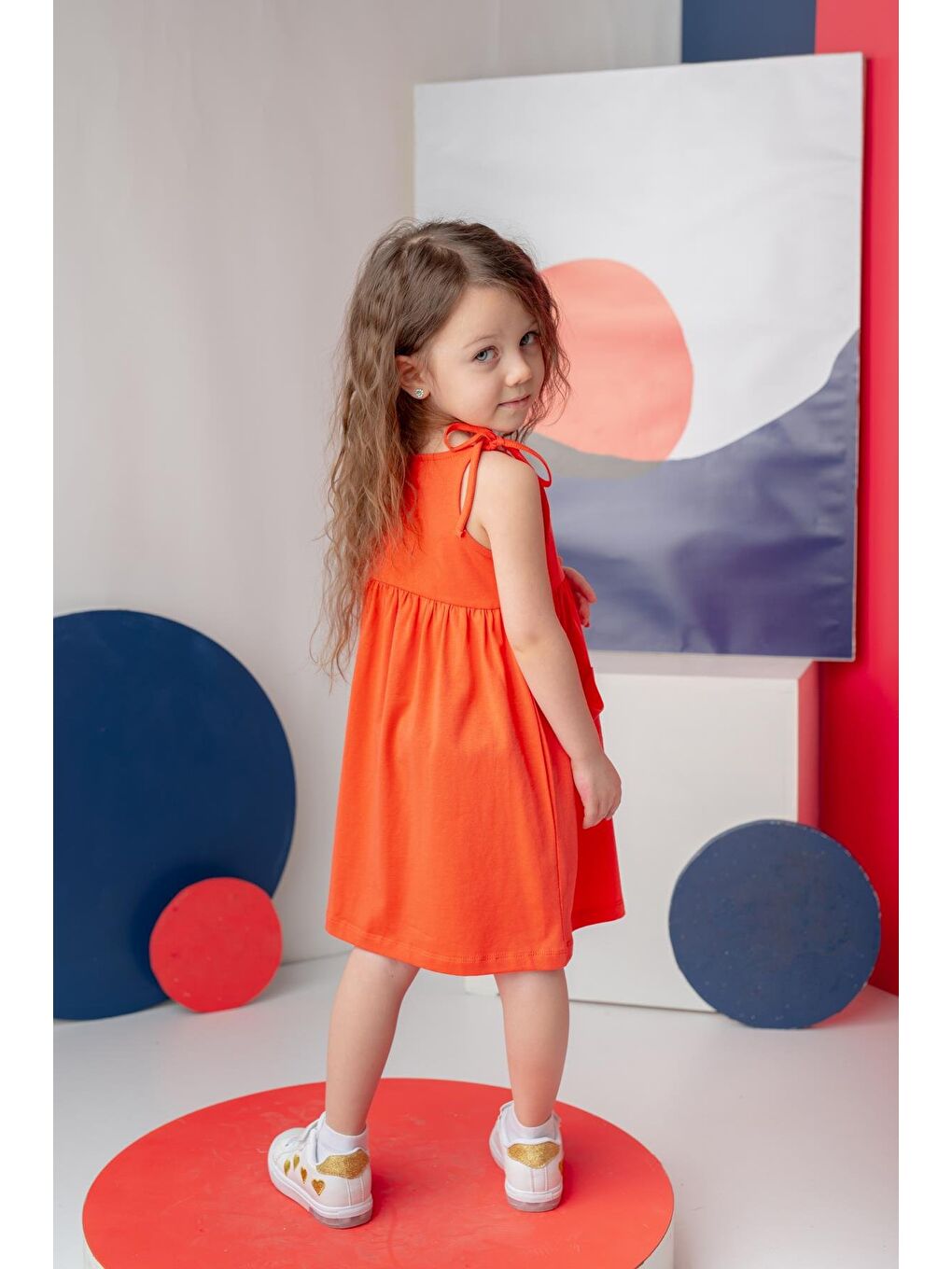 Kırmızı Kız Çocuk Askılı Penye Elbise - Coral-2