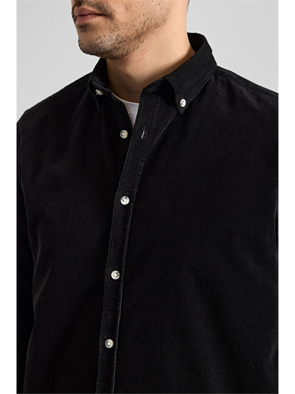 Siyah Regular Düğmeli Yaka Casual Gömlek-2