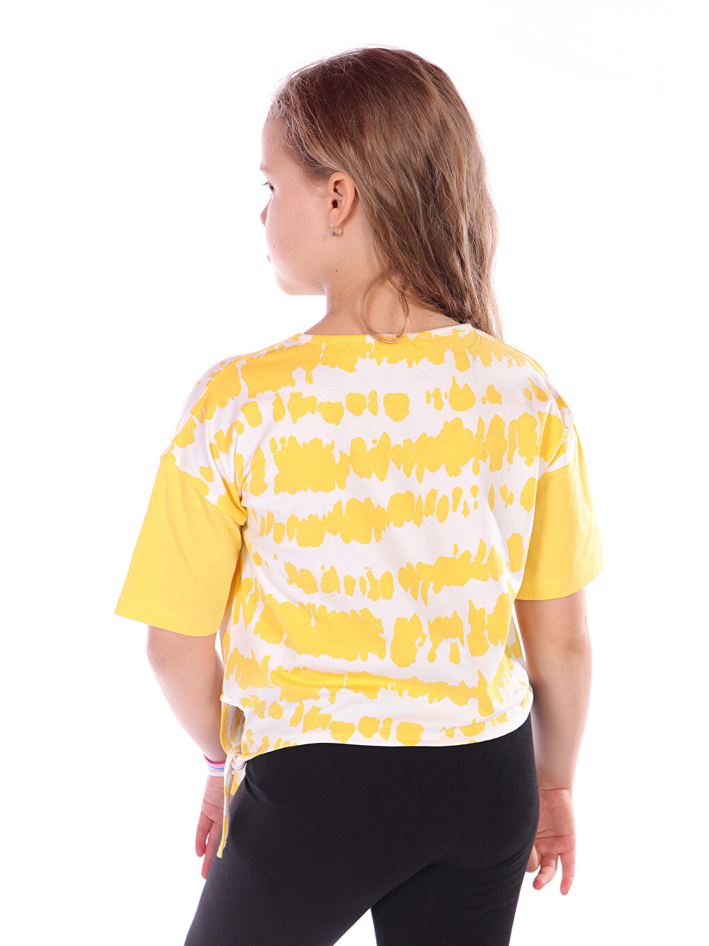 Sarı Kız Çocuk Runner Baskılı Batikli Tişört-1