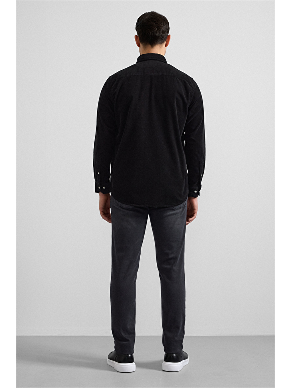 Siyah Regular Düğmeli Yaka Casual Gömlek-5