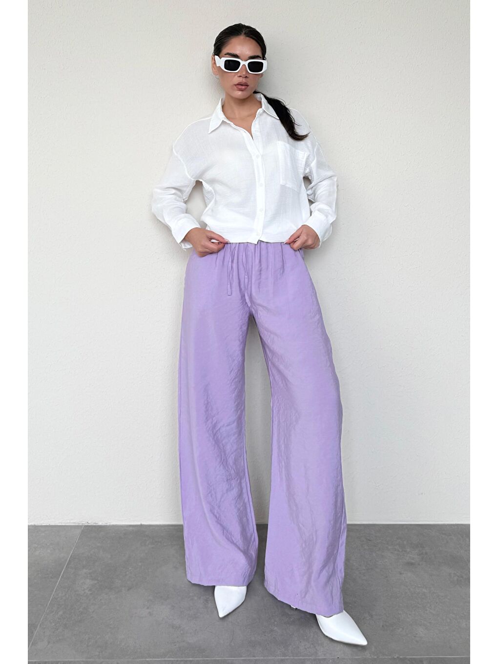 Lila Geniş Paça Kadın Pantolon Mg1982-7