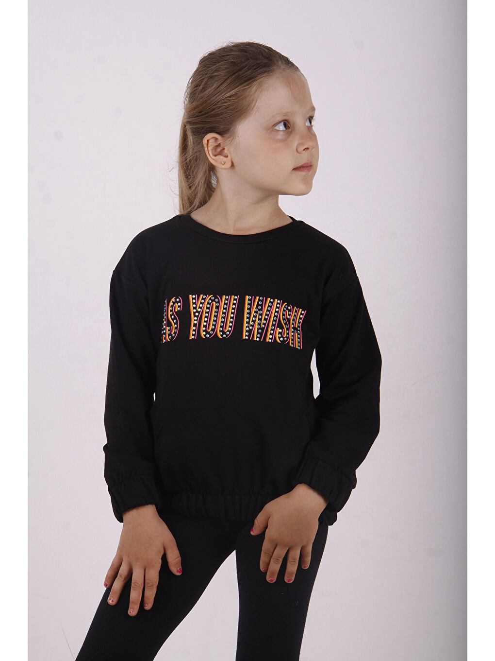 Siyah Kız Çocuk You Wish Baskılı Sweatshirt-2
