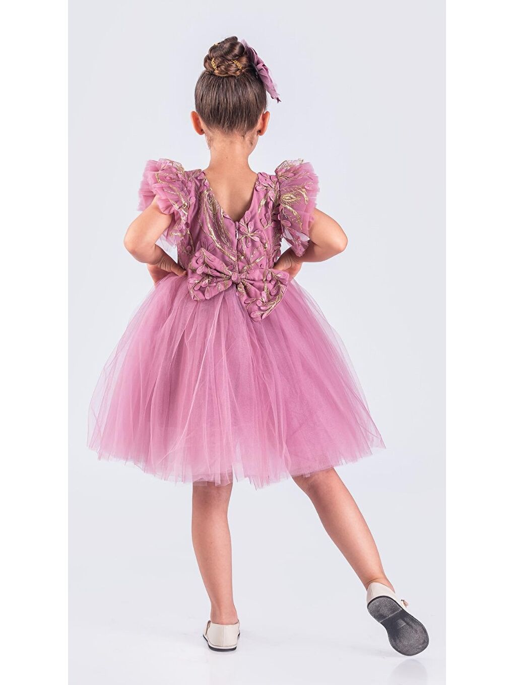 Pembe Kız Çocuk Nakışlı Tütü Etek Elbise MNK0578-9
