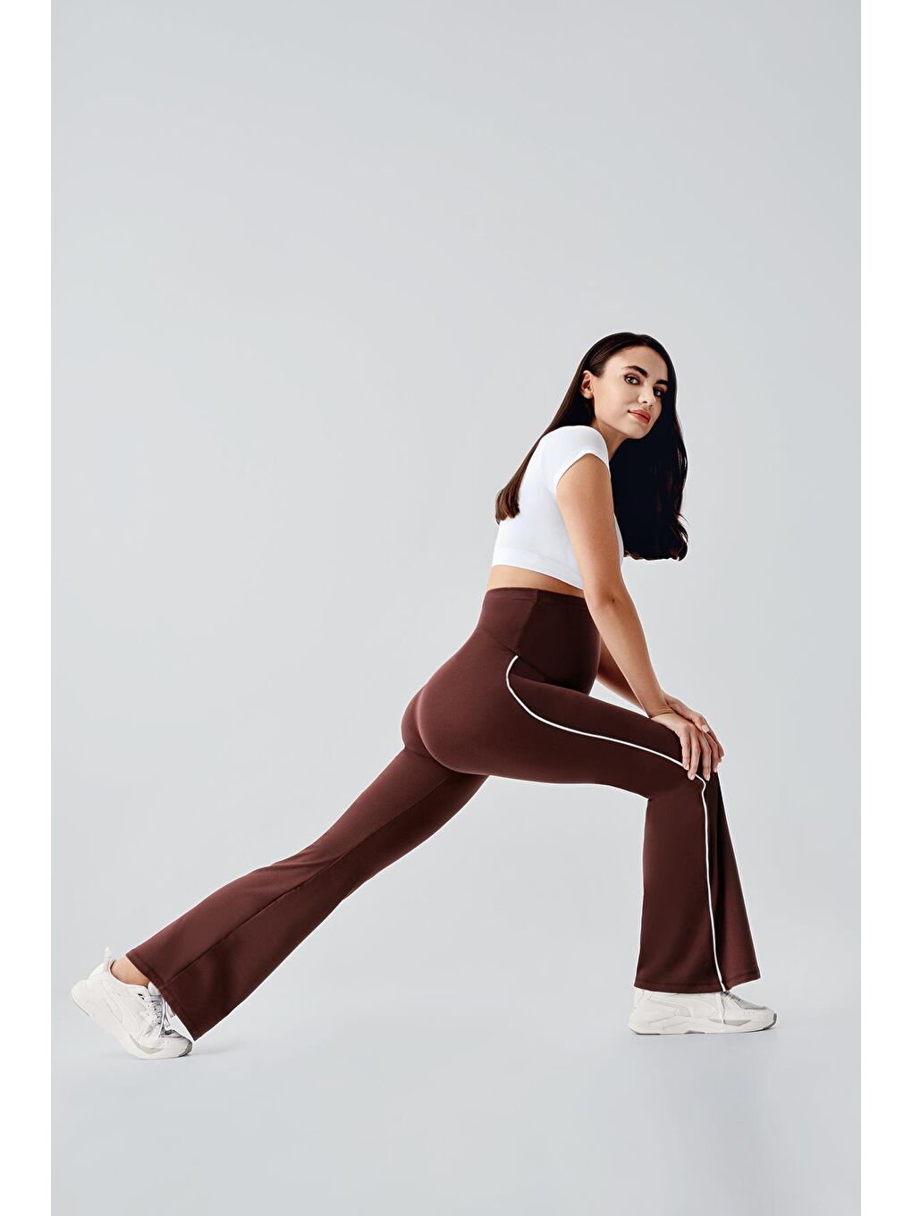 Kahverengi Biyeli İspanyol Paça Yüksek Bel Esnek Toparlayıcı Hamile Tayt T25-1