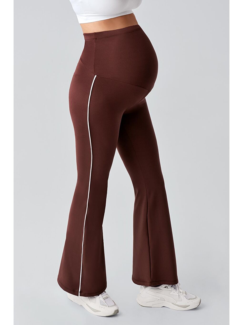 Kahverengi Biyeli İspanyol Paça Yüksek Bel Esnek Toparlayıcı Hamile Tayt T25-2