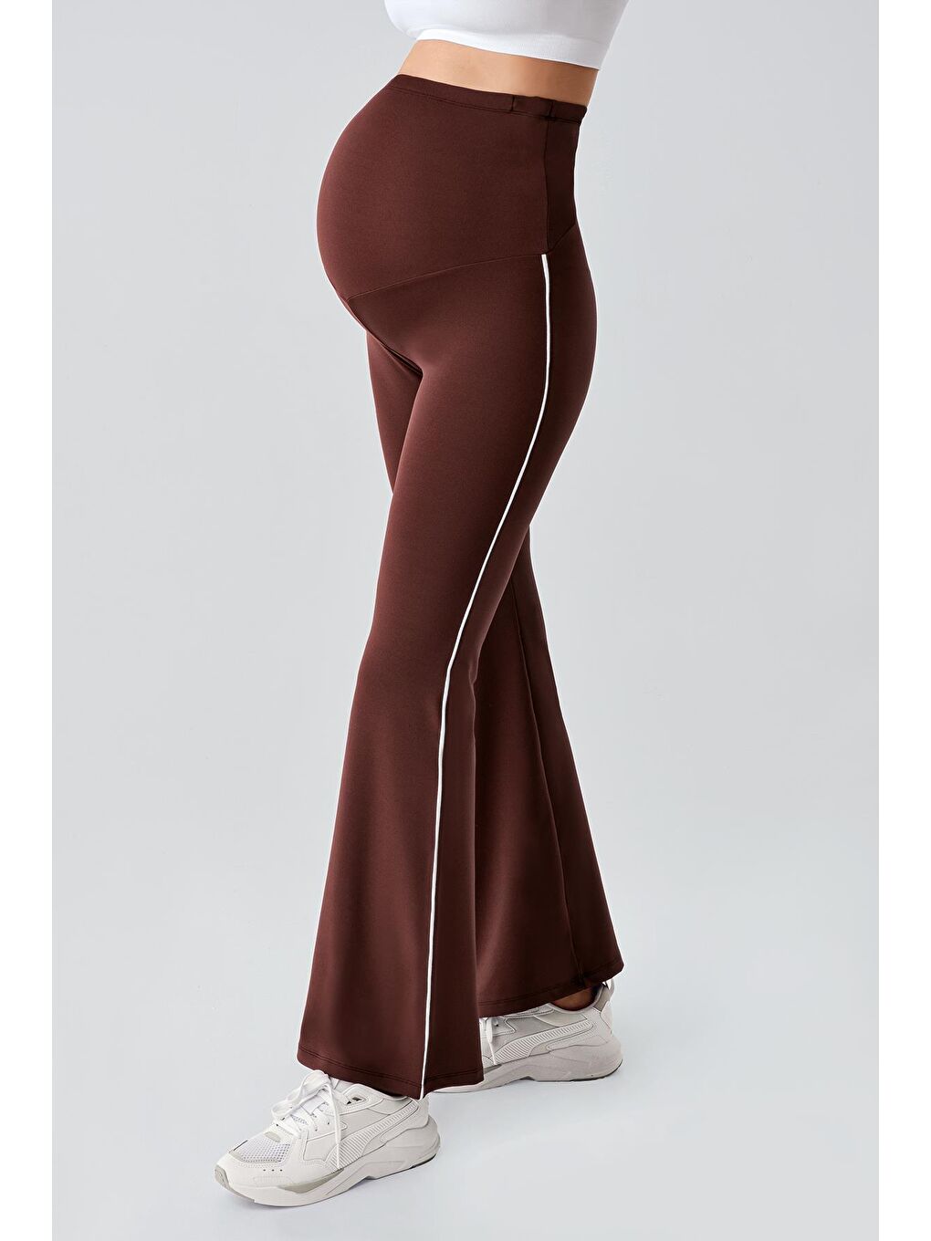 Kahverengi Biyeli İspanyol Paça Yüksek Bel Esnek Toparlayıcı Hamile Tayt T25-3