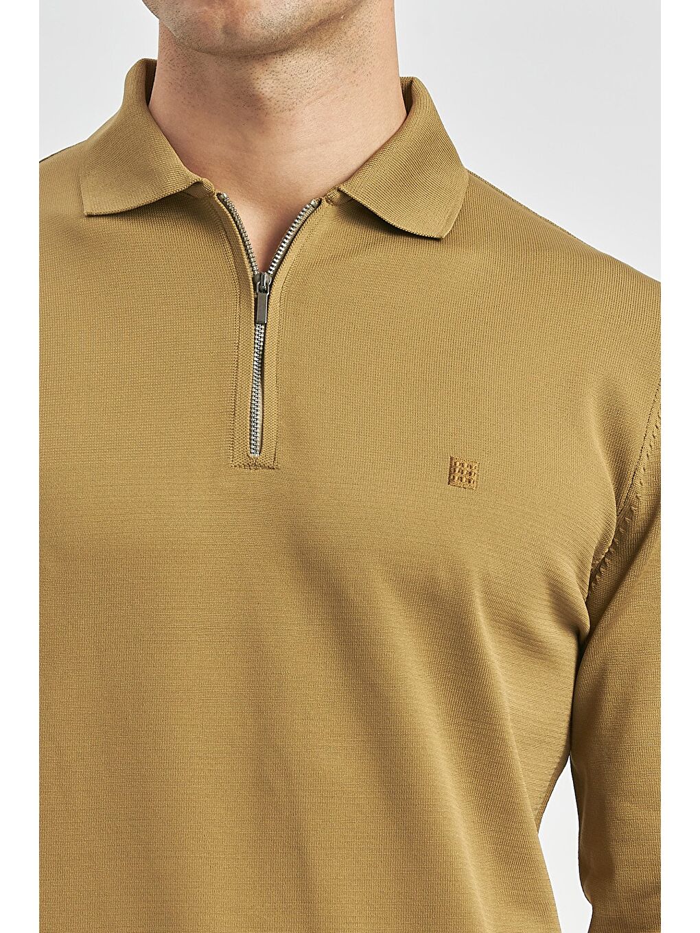 Sarı Bal Uzun Kollu Örme Polo Yaka Slim Fit Dar Kesim Triko 1012245150-4