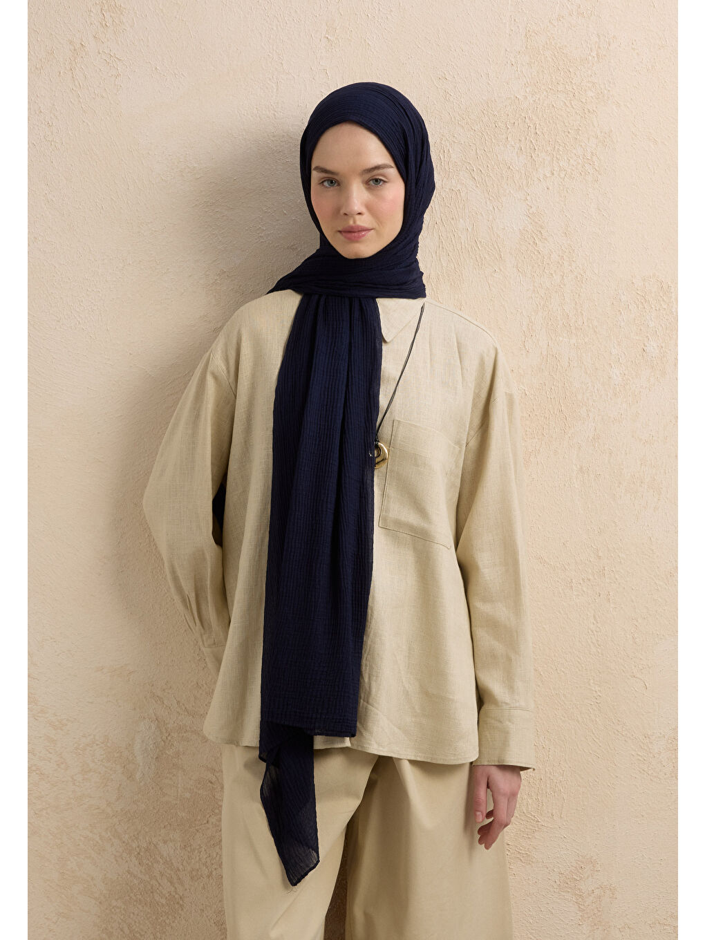 Modal Krinkıl Şal Lacivert-1