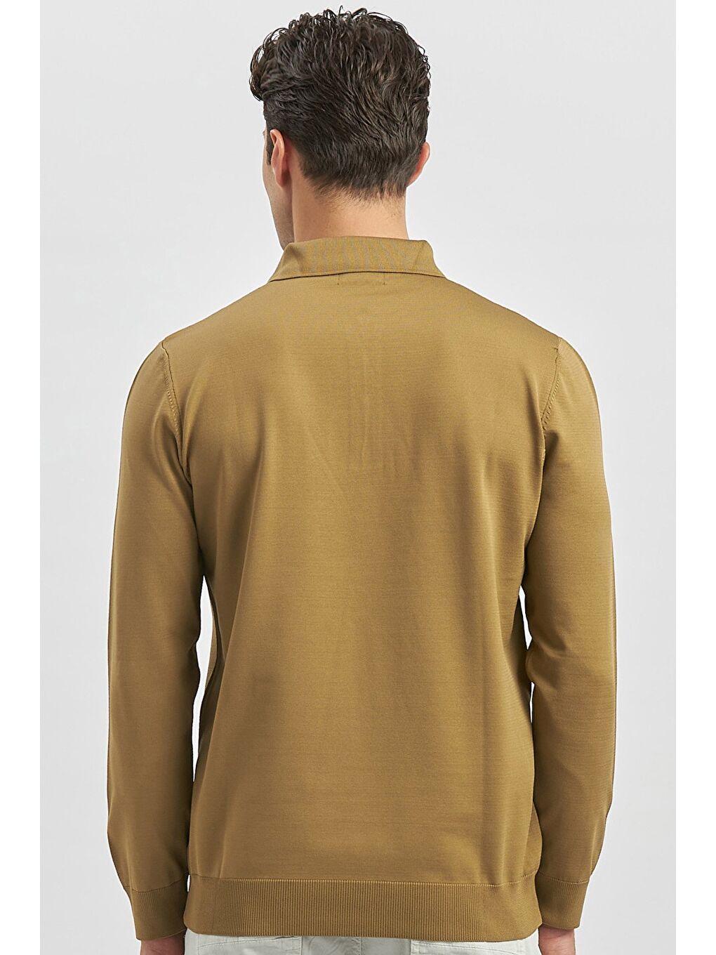 Sarı Bal Uzun Kollu Örme Polo Yaka Slim Fit Dar Kesim Triko 1012245150-5