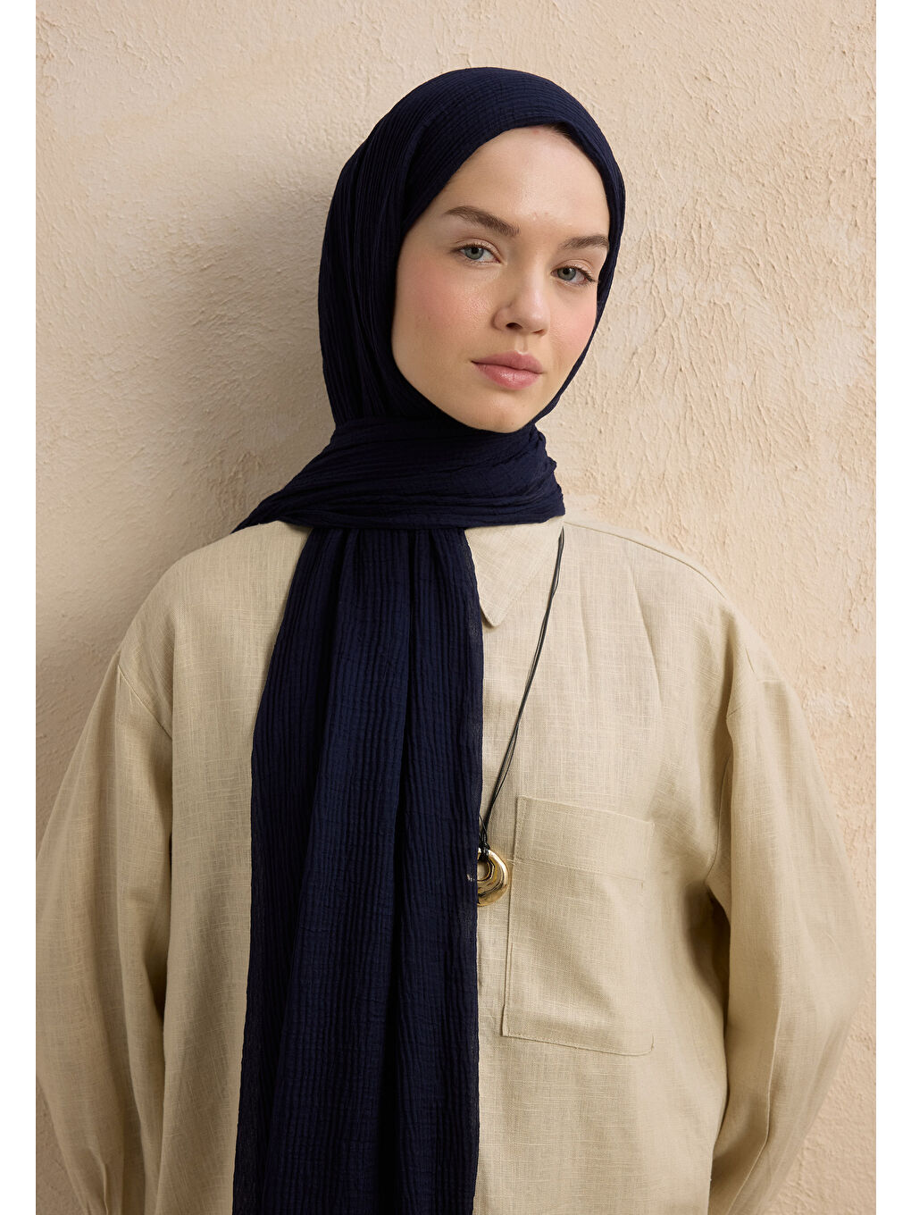 Modal Krinkıl Şal Lacivert-2